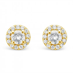 Diamond Cluster Earrings With A Centre Round Brilliant Cut Diamond Set in 18ct Yellow Gold. Tdw 0.50ct